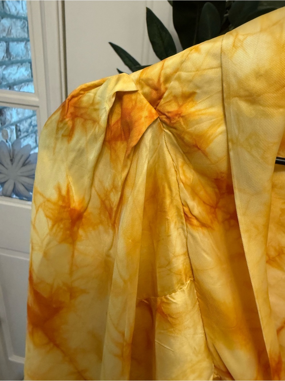 Cee Cees Closet Yellow Tie Dye Funky Wrap Crop Top Dramatic Balloon Sleeves XL - Picture 6 of 13